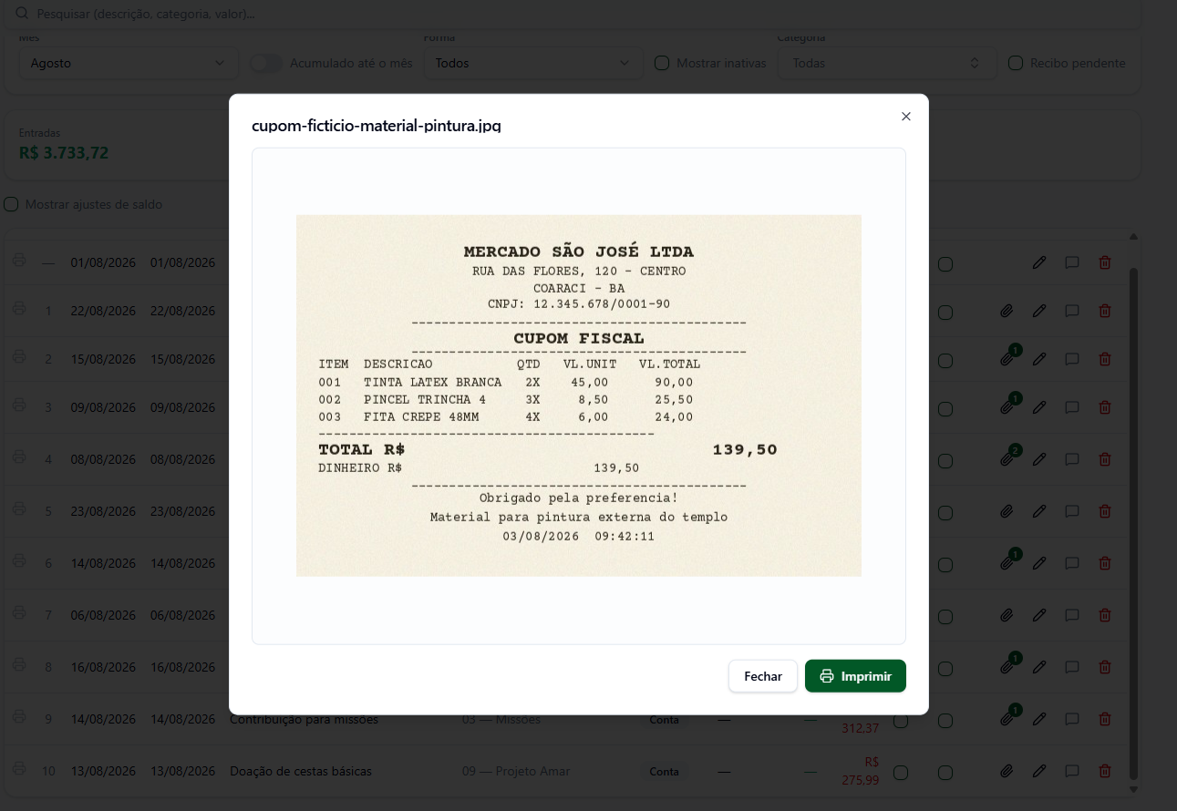 Anexação de documentos junto ao lançamento